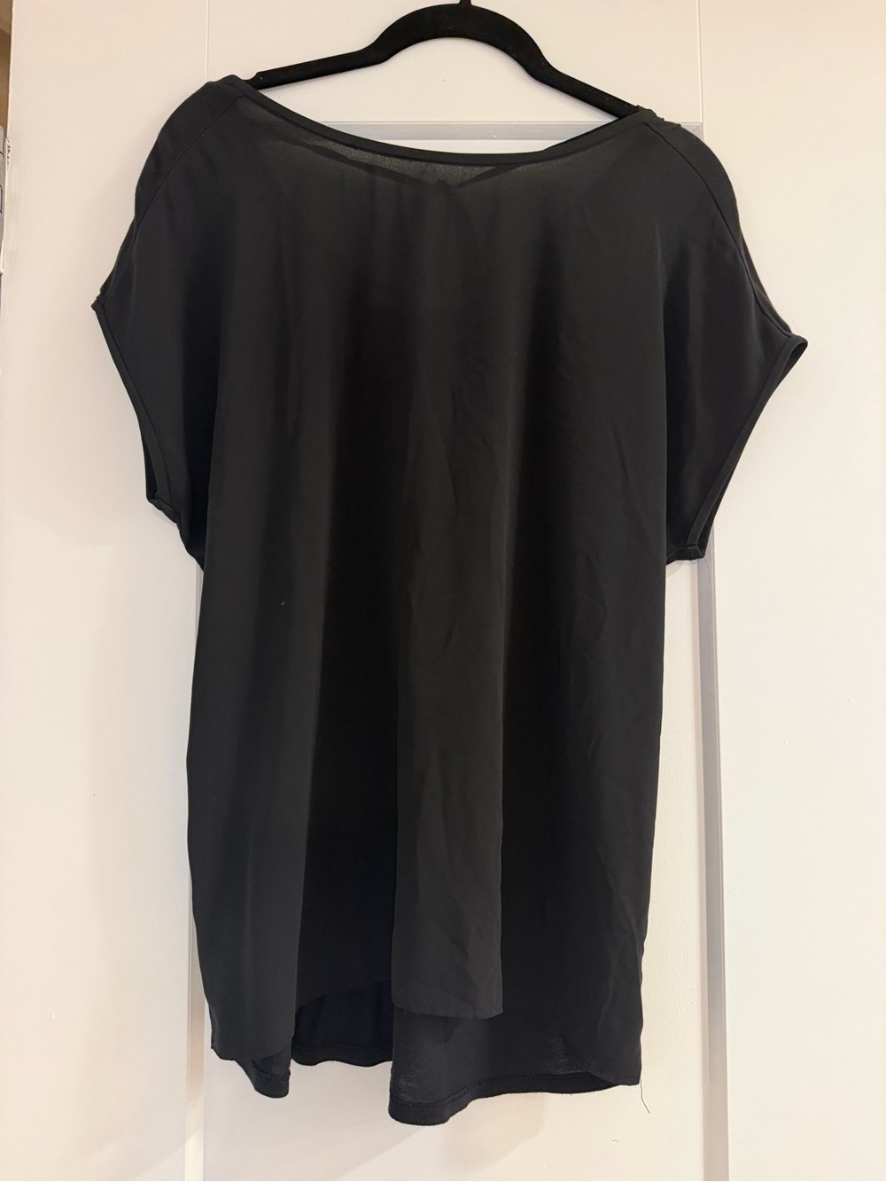 LOFT black short sleeve top with tie at back of neck